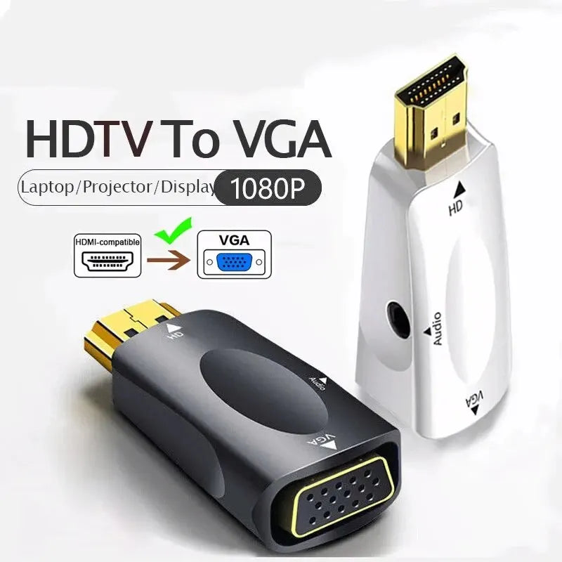Hdmi Compatible Vga Cable Converter, Male To Female Adapter, 3.5mm Jack, Audio, Hd 1080p For Pc, Laptop, Tablet Beauty World Shop