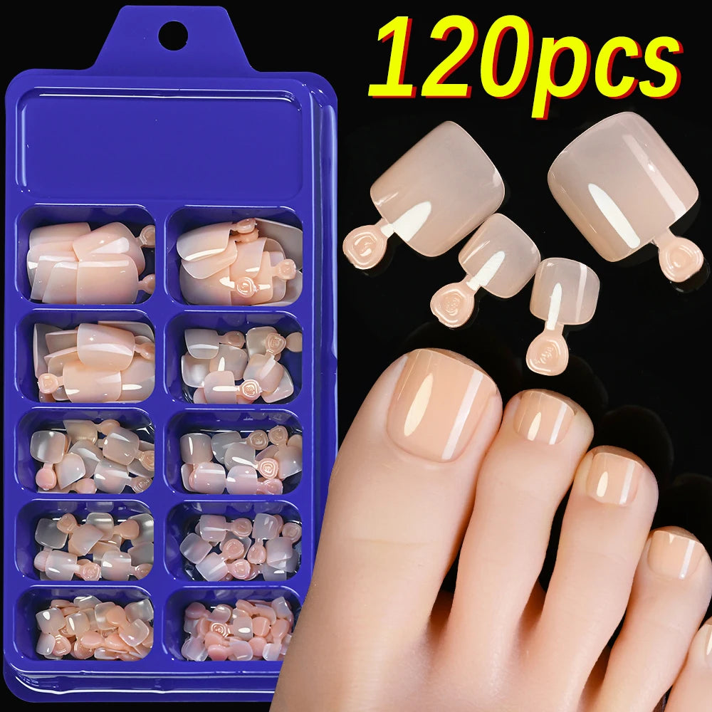 120Pcs 9-Colors French Fake Toenails Summer Short Sqaure Press On Toe Nails Tips Glossy Nude/Pink/Brown Full Cover False Toenail Beauty World Shop