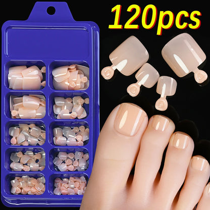 120Pcs 9-Colors French Fake Toenails Summer Short Sqaure Press On Toe Nails Tips Glossy Nude/Pink/Brown Full Cover False Toenail Beauty World Shop