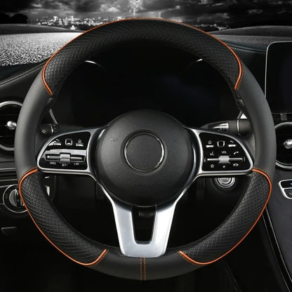 All Seasons Leather Diamond Steering Wheel Cover Universal Fit for 14 .5-15 Inch Durable Leather Cover Anti-Slip Veins Design Beauty World Shop