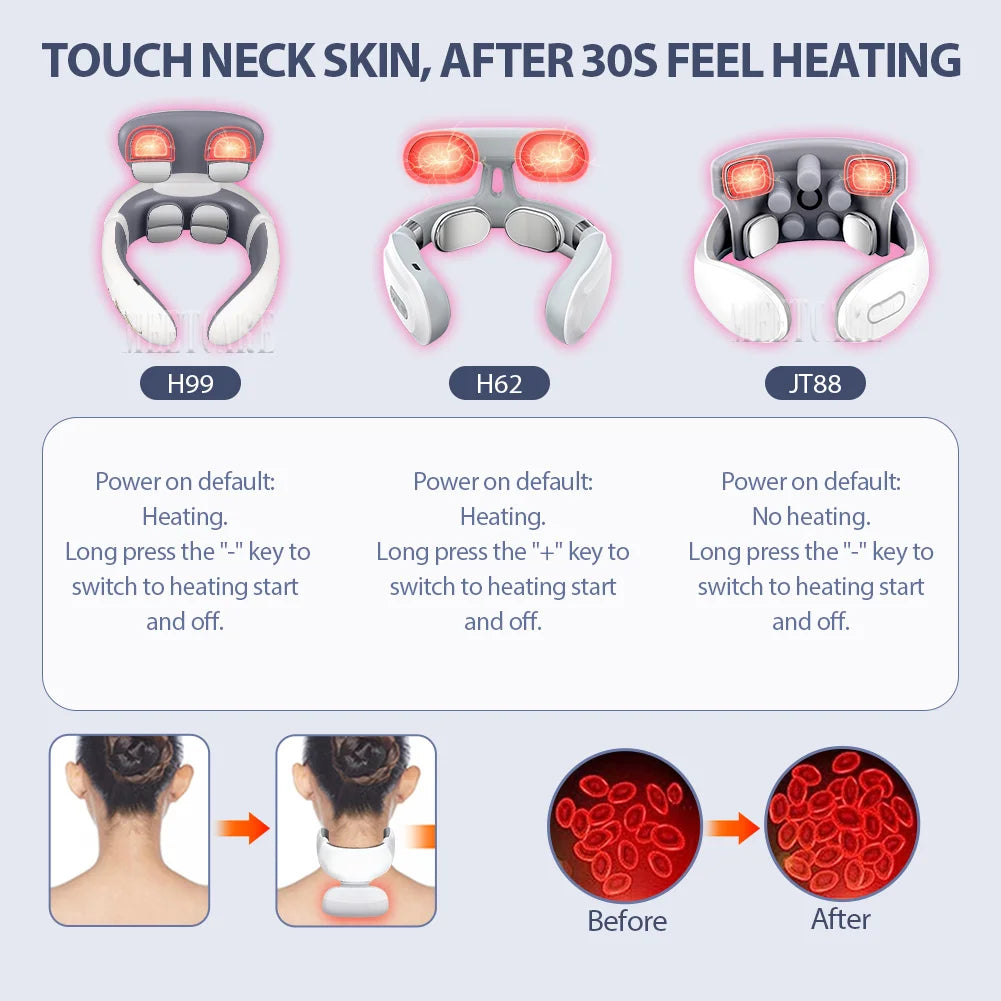 TENS Pulse Back Neck Massage Wireless Smart Sholder Cervical Massager Heating Muscle Punch Beating Health Care Tool