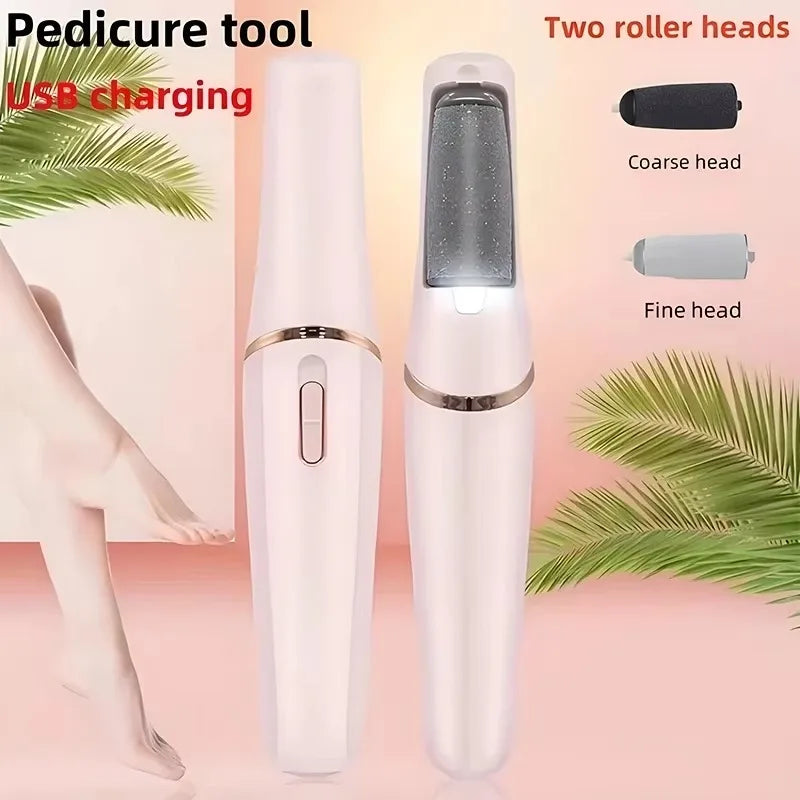 NEW USB Electric Dead Skin Pedicure Automatic Foot Grinder Rechargeable Roller Feet Pedicure Tool with 2 Removable Roller Heads Beauty World Shop