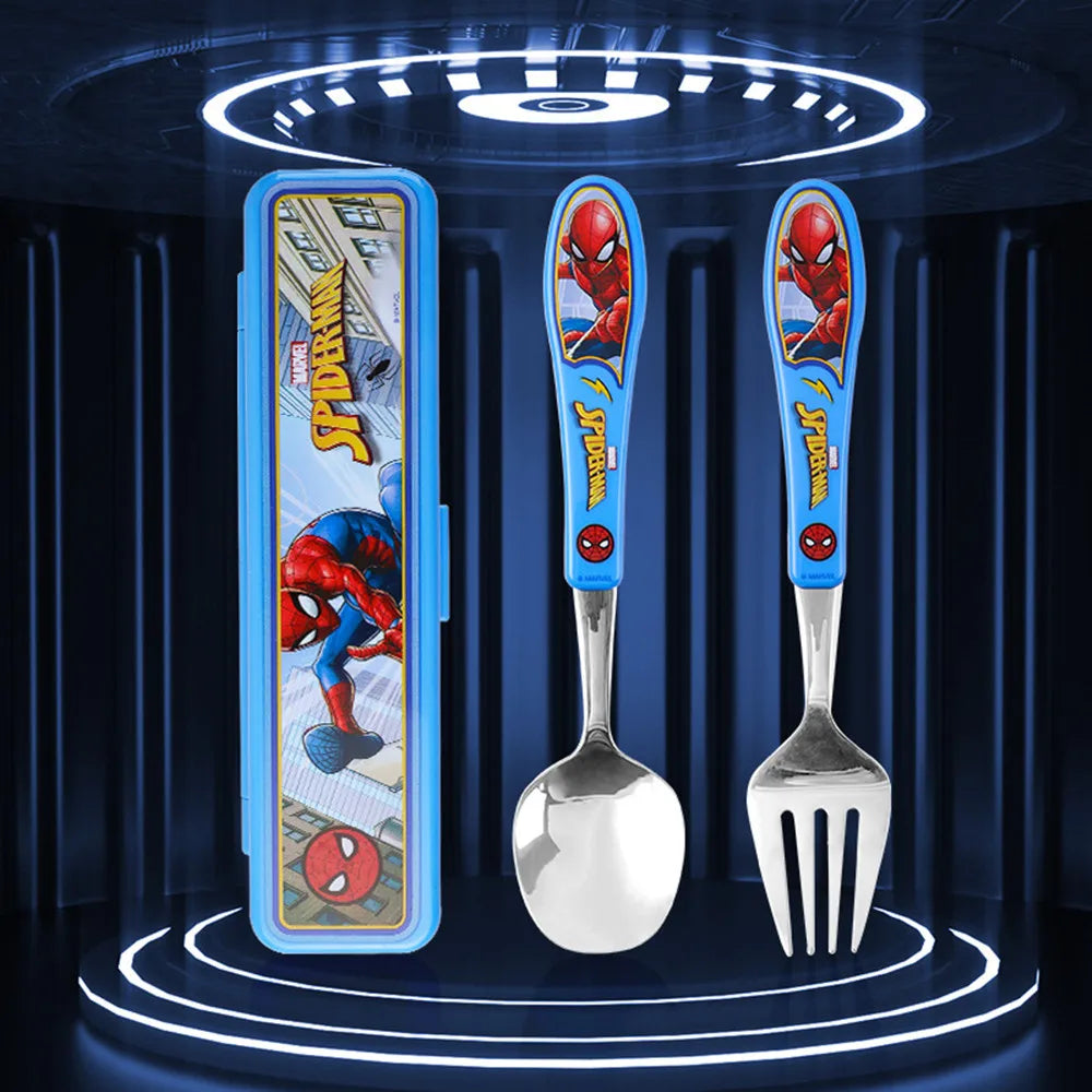 2pcs Superhero Spiderman Cartoon toy Tableware Spoon Cross Fork Soup Spoon Set Dining Lunch Hulk Anime Figures Party kids Toys Beauty World Shop