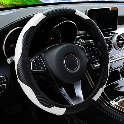 PU Carbon Fiber Leather Car Steering Wheel Cover without Inner Ring Suitable for 14.5-15 Inches of Automotive Supplies Beauty World Shop