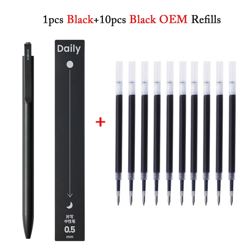 KACO Gel Pens Press Signature Pen Stationery Metal Pen Clip 0.5mm Black Ink Quicking Drying Large Capacity 800M Smooth Writing Beauty World Shop