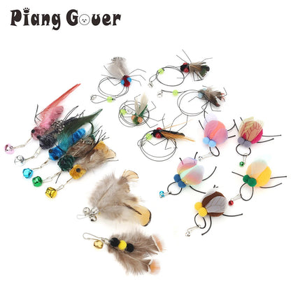 5pcs Small Replacement Head Fly Insect Cat Toy Accessories Funny Teaser Stick Interactive Wand Feather Bug Pet Toy Beauty World Shop