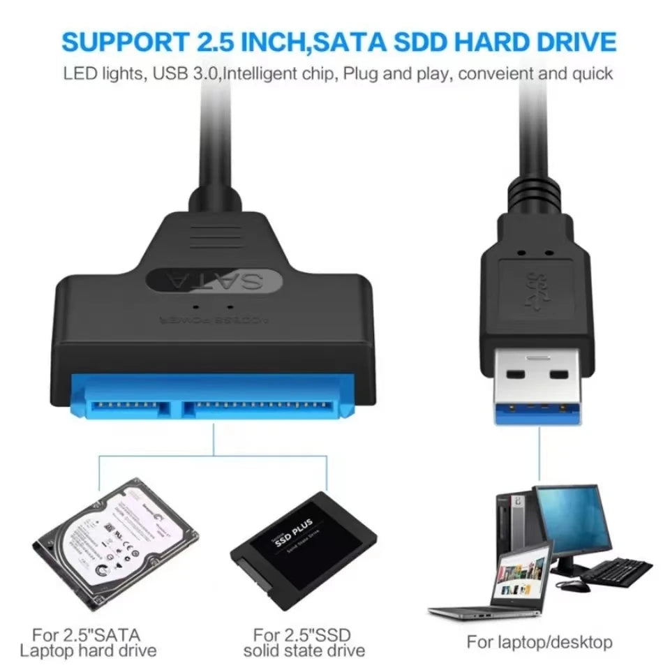 Sata To USB 3.0 Adapter Cable USB To SATA 3 Cable Support 22 Pin 2.5 Lnche External HDD SSD Hard Disk Computer Connector Fit Beauty World Shop