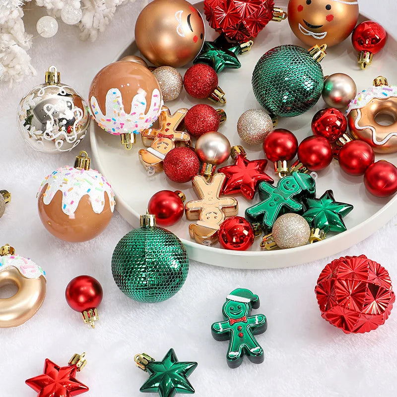 Christmas decoration: 42 exquisite painted Christmas balls in magenta, green, and gold, Christmas tree pendant set Beauty World Shop