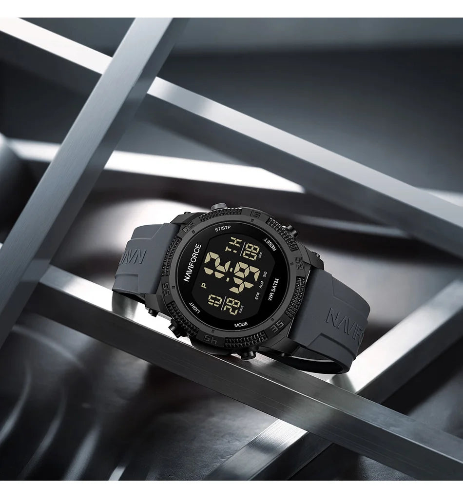 NAVIFORCE 7104 Sports Men's LCD Digital Leisure Date Week Alarm Clock Waterproof Silicone Strap Electronic Watch électronique Beauty World Shop
