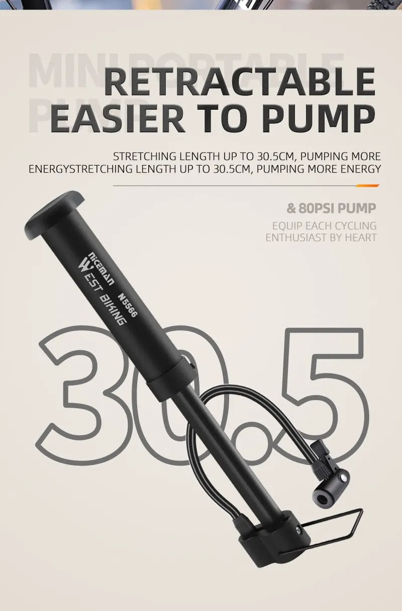 WEST BIKING MTB Bicycle Pump 80 PSI Bike Manual Air Pump Balloon Tire Inflator Schrader Valve Floor Pump Cycling Accesories Beauty World Shop
