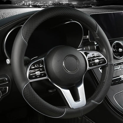 All Seasons Leather Diamond Steering Wheel Cover Universal Fit for 14 .5-15 Inch Durable Leather Cover Anti-Slip Veins Design Beauty World Shop