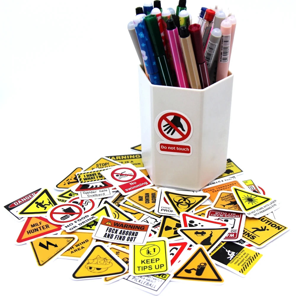 10/50/100PCS Warning Pattern Sign Stickers Pack DIY Skateboard Motorcycle Suitcase Stationery Decals Decor Phone Laptop Toys Beauty World Shop