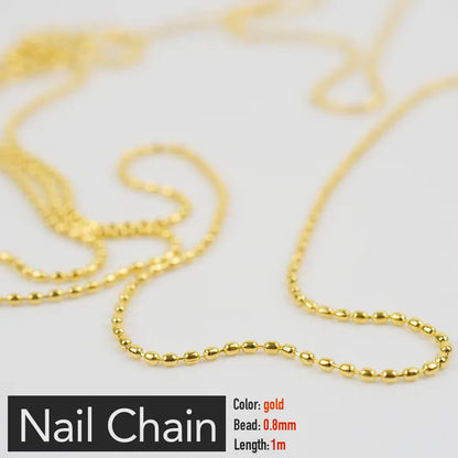 Nail Chain Rose Gold Silver Pixie Stone Beads Decorations Metal Steel Press on Nails Charms Art Jewelry Accessories Manicure Beauty World Shop