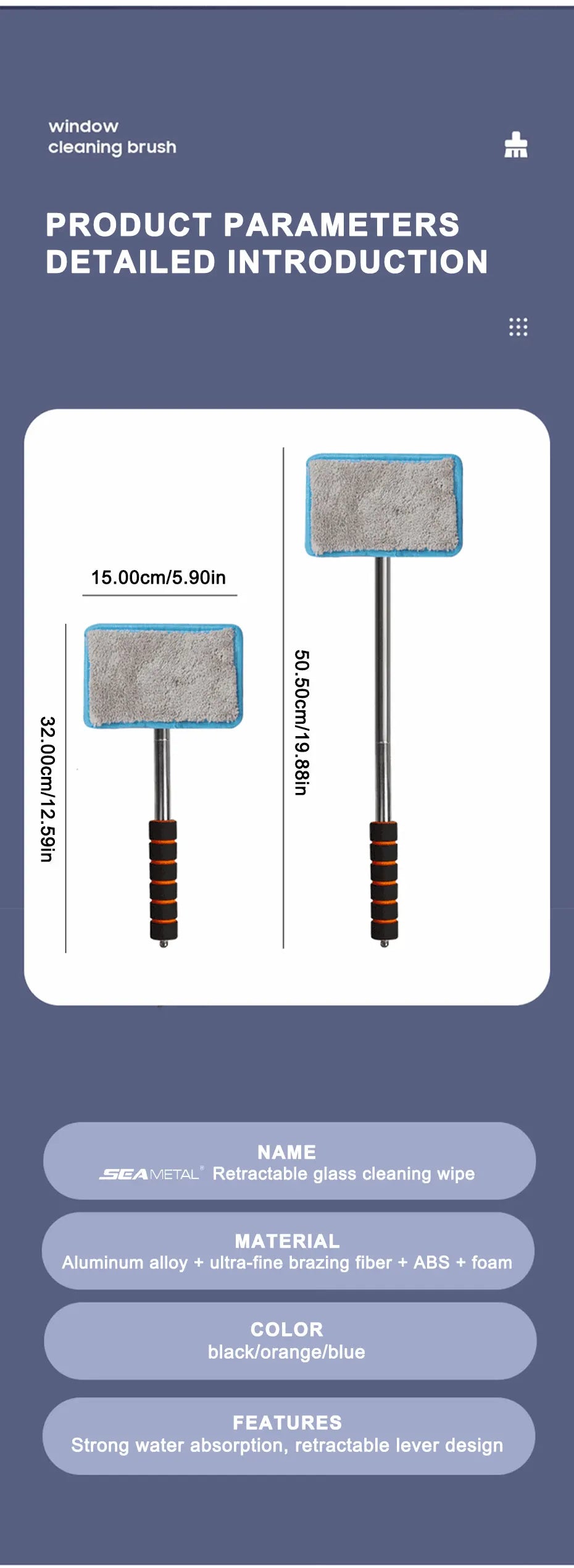 SEAMETAL Car Front Windshield Defogging Brush Telescopic Long handle Car Household Glass Clean Brushes Dust Remover Tool Beauty World Shop