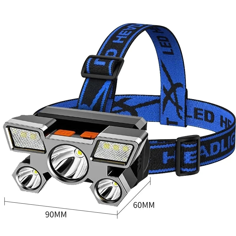 USB Rechargeable Headlamp Portable 5LED Headlight Built In Battery Torch Portable Working Light Fishing Camping Head Light For T Beauty Fashion