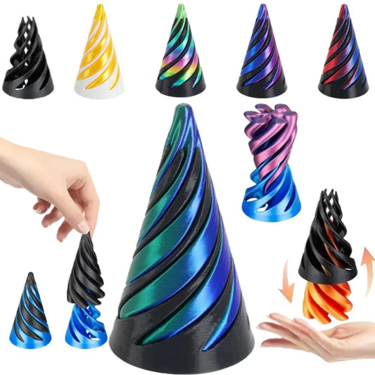 3D Printed Spiral Cone Pyramid Passthrough Sculpture Pass Through Pyramid Toy Mini Vortex Thread illusion Cone Spiral Ornament Beauty World Shop