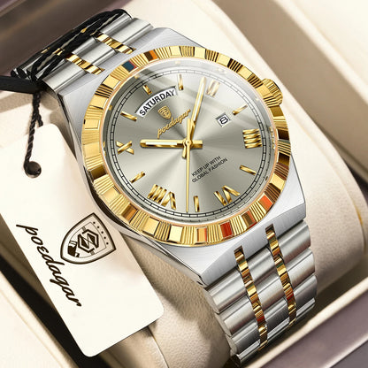 POEDAGAR Fashion Business Men's Watch Luminous Waterproof Week Date Luxury Man Wristwatch Stainless Steel Quartz Watches For Men Beauty World Shop