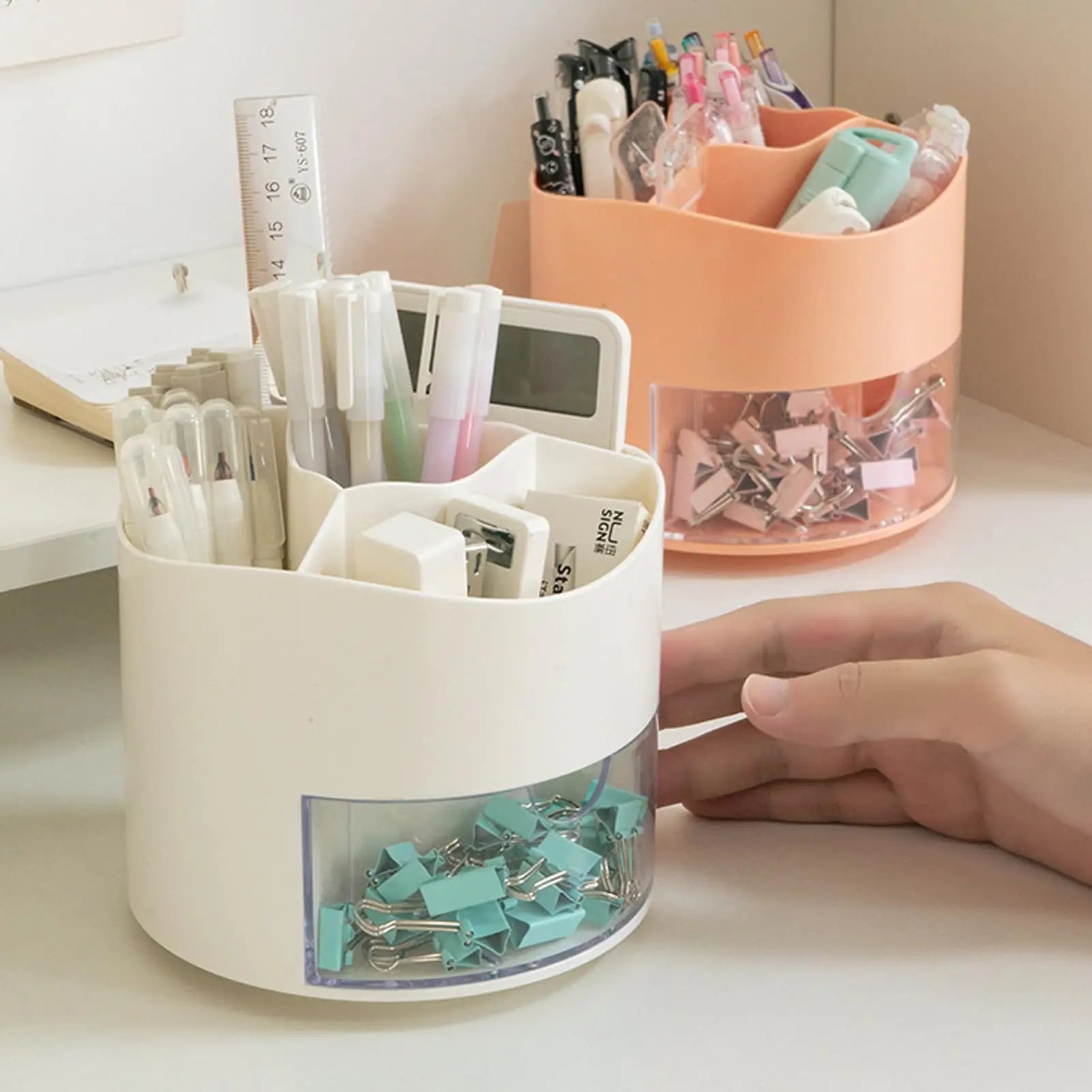 Cute Rotating Pen Holder Desktop Drawer Stationery Box Case School Office Desk Kawaii Stationery Storage Box Organizer Stickers Beauty World Shop