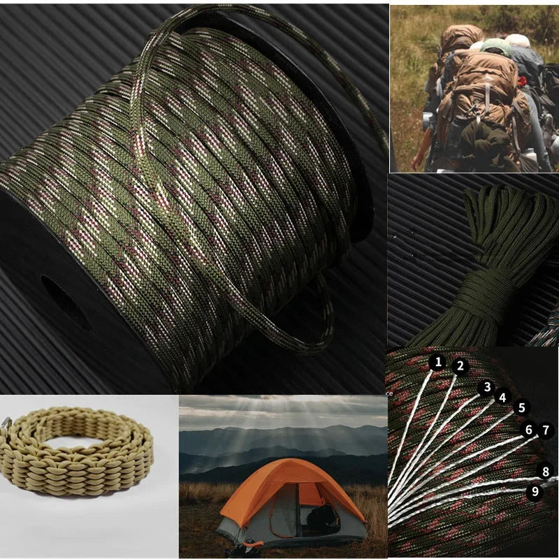 50m 650 Military Paracord 9 Strand 4mm Tactical Parachute Cord Camping Accessories DIY Weaving Rope Outdoor Survival Equipment Beauty World Shop