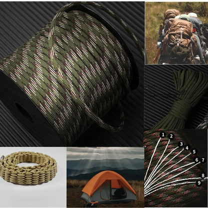 50m 650 Military Paracord 9 Strand 4mm Tactical Parachute Cord Camping Accessories DIY Weaving Rope Outdoor Survival Equipment Beauty World Shop