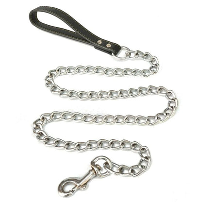 Metal Chain Dog Lead with Leather Style Handle Strong Control Leash Iron Dog Pets Supplies Collars Harnesses Chain Traction Rope Beauty World Shop