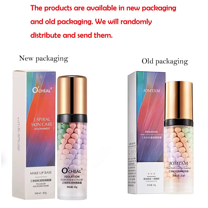 Face Makeup Primer Tri-color Cream Contour Color Isolation Waterproof Makeup Foundation Natural Makeup Base Cream 40g Beauty World Shop