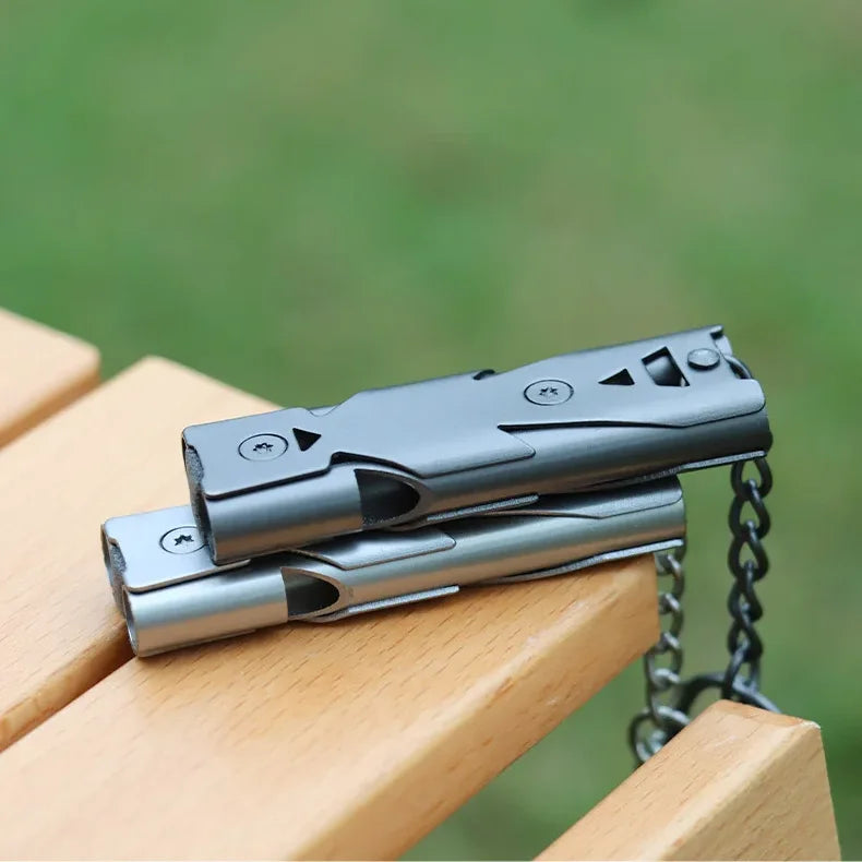 150DB Double Tube High-frequency High Decibel Survival Whistle Outdoor Rescue Steel Metal Survie Accessories Hiking Tool Travel Beauty World Shop