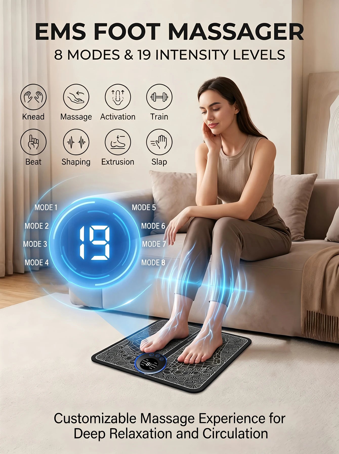 EMS Foot Massager Rechargeable Massage Pad Foot Relaxation Pad Electric Foot Massage Tools Promote Blood Circulation Beauty World Shop