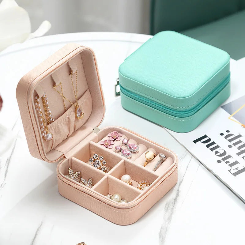 Simple ins macaroon jewelry box travel travel studs necklace ring jewelry box, portable Beauty World Shop
