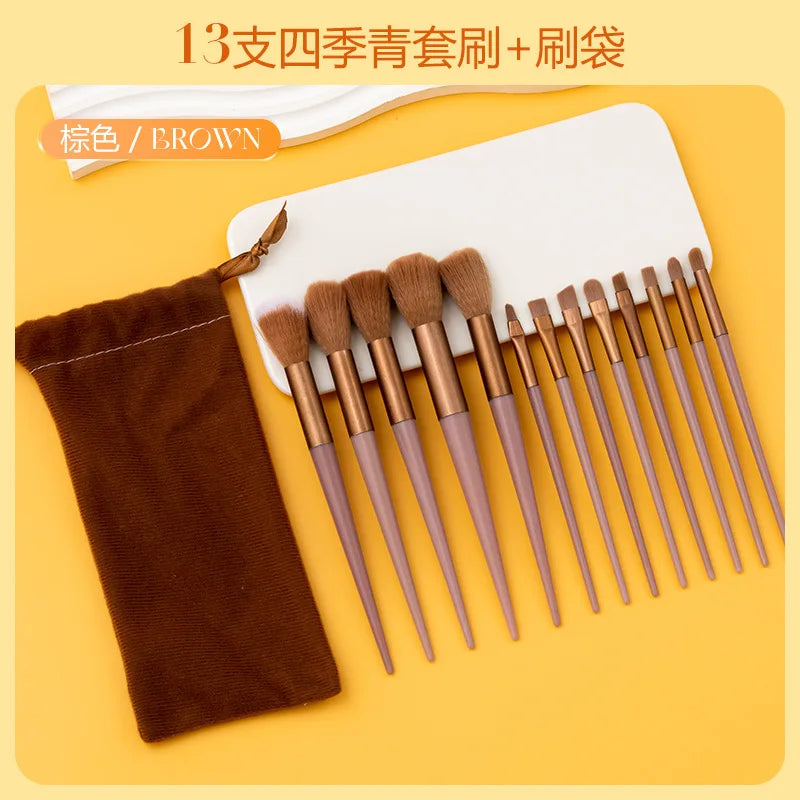 13purpleflower holly leaf makeup brush suit soft hair face powder highlight blush brush eye shadow brush full set of beauty tool Beauty Fashion