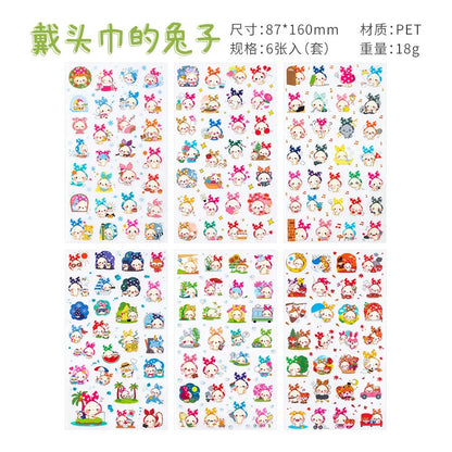 6Pieces/Set Transparent Pvc Waterproof Cartoon Sticker DIY Hand Account Decorative Stickers Kawaii Phone Cup Stickers Beauty World Shop