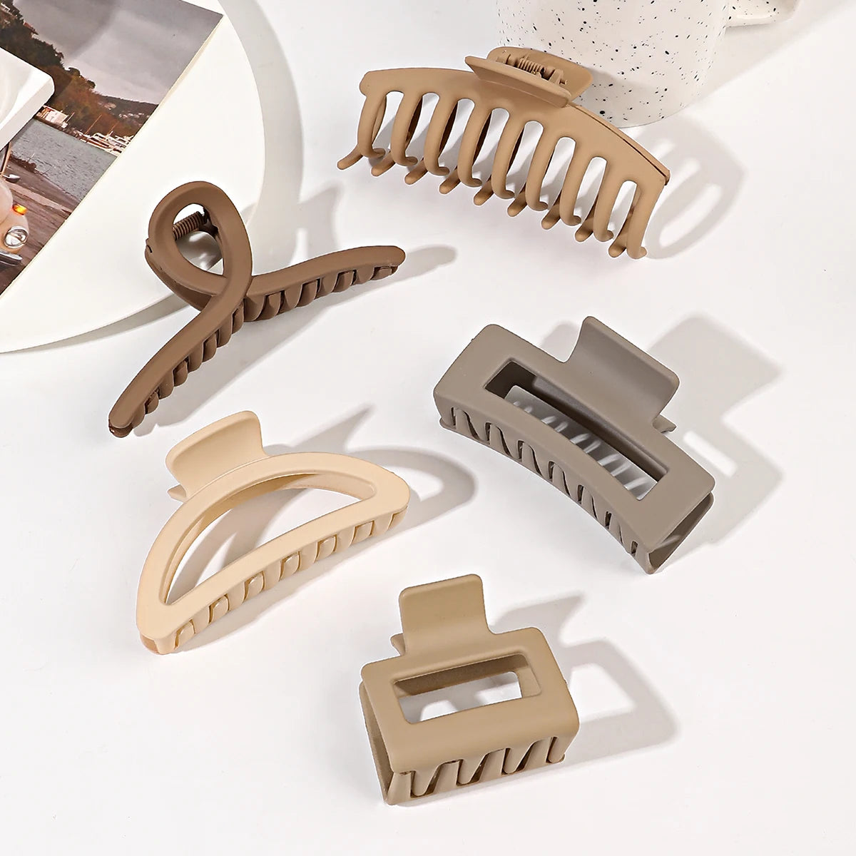5 Pcs Mixed Colors And Shapes Big Hair Claw Clips for Women Girls Thin Thick Curly Hair, Strong Hold Jaw Clips. Beauty World Shop