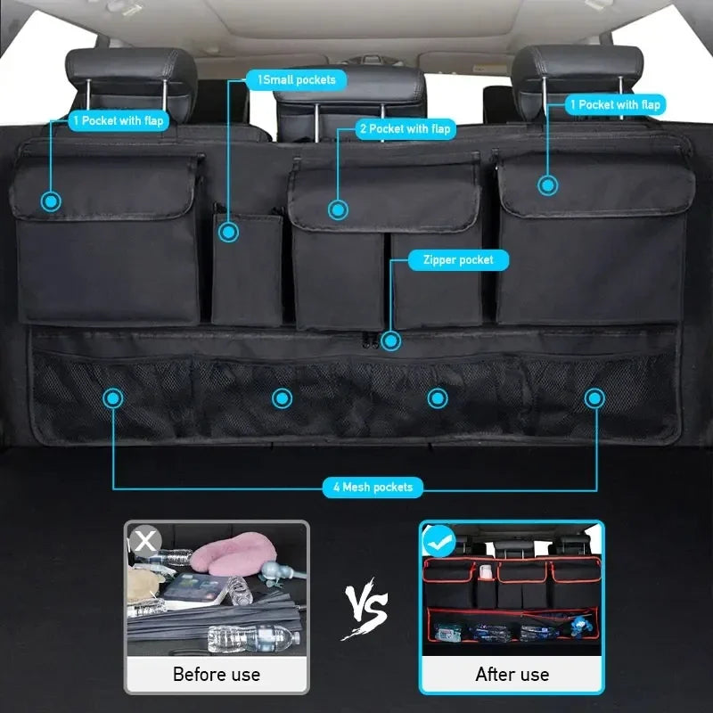 Back Seat Car Trunk Hanging Storage Bag Organizer With 9 Pockets Oxford Waterproof Multi-pocket Car Trunk Storage Bag Organizer Beauty World Shop