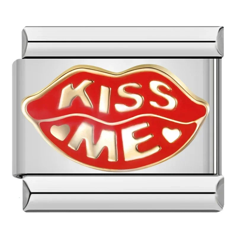 Hapiship 2024 Women Color Glaze Sexy Family Sweet Kiss Me Charm Links Fit 9mm Bracelet Stainless Steel Making Jewelry DJ717-C Beauty World Shop