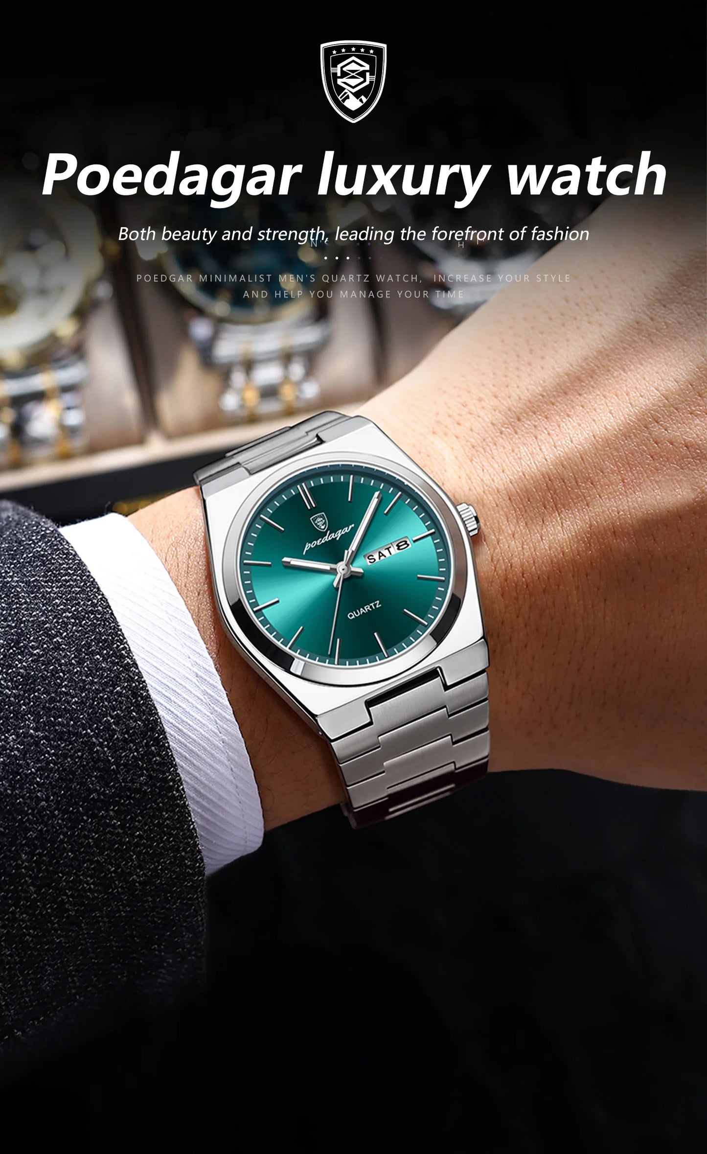 POEDAGAR Exquisite Business Men Watch Stainless Steel Waterproof Luminous Man Wristwatch Date Week Classic Men's Quartz Watches Beauty World Shop