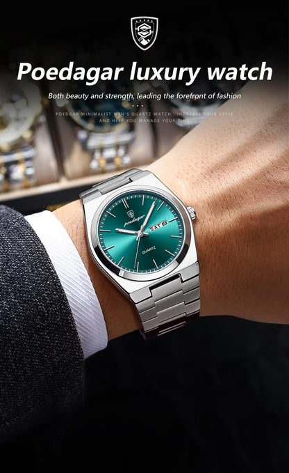 POEDAGAR Exquisite Business Men Watch Stainless Steel Waterproof Luminous Man Wristwatch Date Week Classic Men's Quartz Watches Beauty World Shop