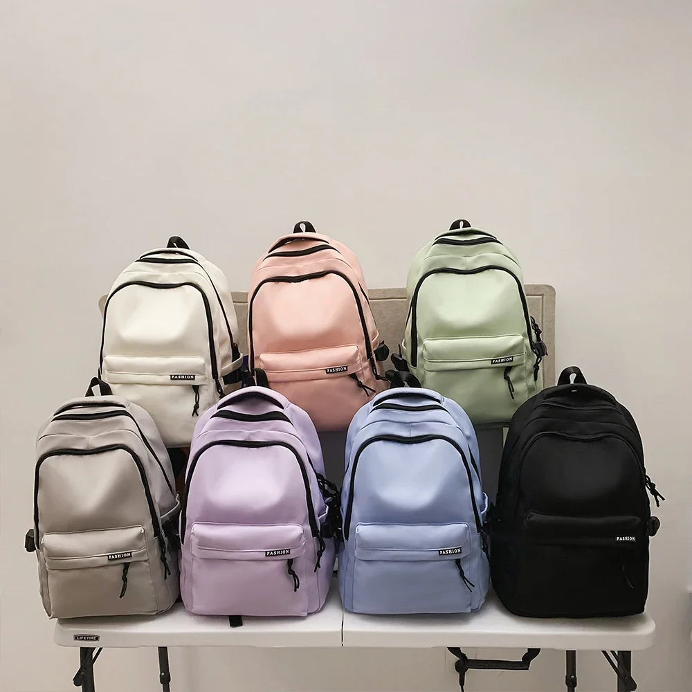 Large Capacity Solid Color Student Backpack Junior and High School Simple Black Travel Backpack Beauty World Shop