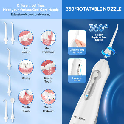 D52 Portable Cordless Water Flosser USB Rechargeable Water Jet Floss Tooth Pick 6 Jet Tip 300ml 3 Modes Teeth Clean for Travel Beauty World Shop