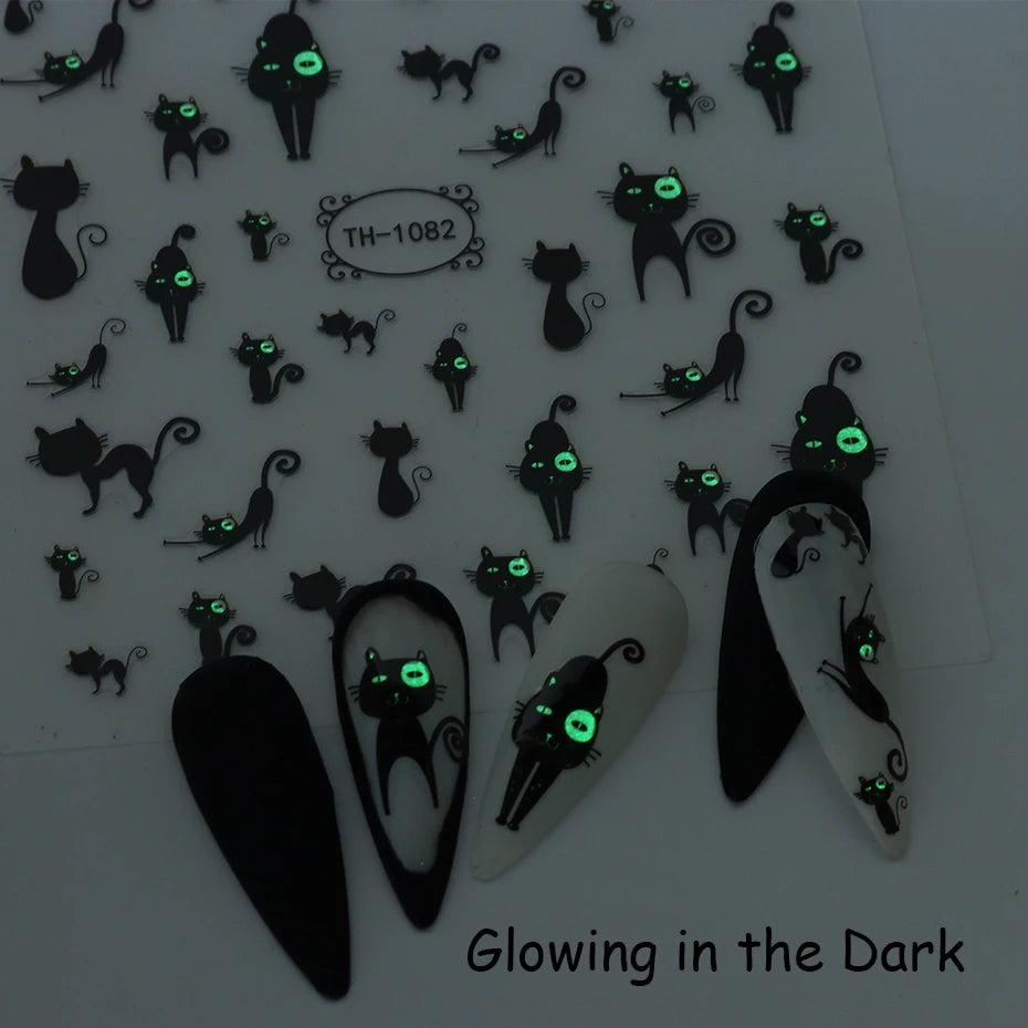 2pcs Black Cat Nail Stickers 3D Cute Cartoon Animal 3D Self-Adhesive Nail Art Decals Sliders Decorations Manicure Accessories Beauty World Shop