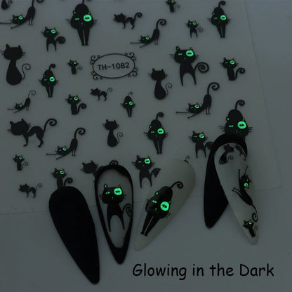 2pcs Black Cat Nail Stickers 3D Cute Cartoon Animal 3D Self-Adhesive Nail Art Decals Sliders Decorations Manicure Accessories Beauty World Shop