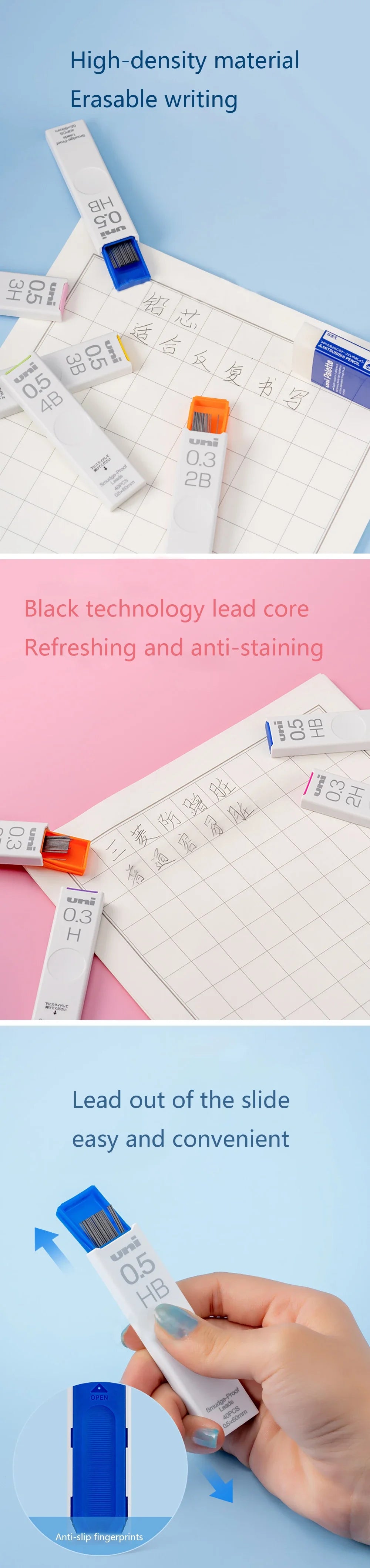 1Pcs Japan UNI UL-S Mechanical Pencil Lead-core Anti-fouling Thickened Black Non-breakable Student Pencil Lead 0.3/0.5/0.7 mm Beauty World Shop
