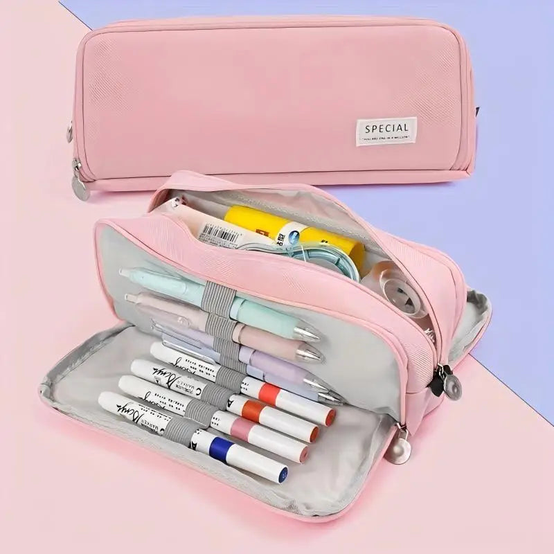 Pencil Case Large Space Storage 3 Compartment Pouch Double Side Opened Student Stationery Desk Organizer School Supplies Beauty World Shop