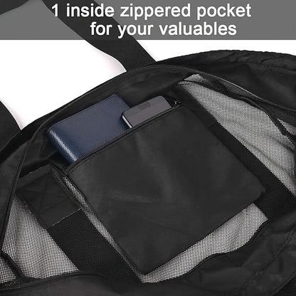 1pc Extra Large Mesh Beach Bag, Breathable Mesh Tote With Zipper & Side Pockets, Portable Large Capacity Finishing Organizer Bag Beauty World Shop