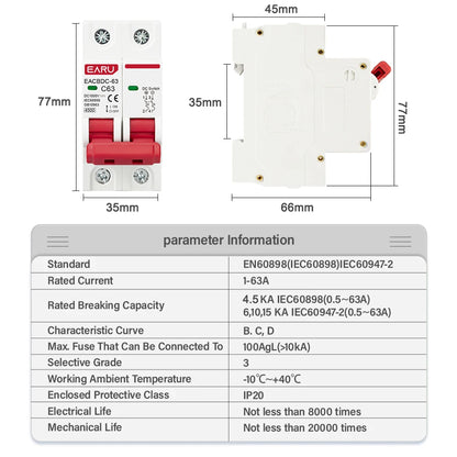 DC 1000V Solar Mini Circuit Breaker Overload Protection Switch 6A/10A/16A/20A/25A/32A/40A/50A/63A 2P DC1000V Photovoltaic MCB PV Beauty World Shop