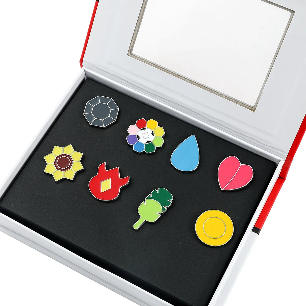 Pokemon Gym Badges Kanto Johto Hoenn Sinnoh Unova Kalos League Region Orange Islands Pins Brooches Box Set Pocket Monster Beauty World Shop