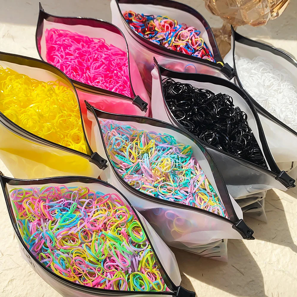 500/1000/2000pcs Girls Colourful Disposable Rubber Band Hair Ties Headband Children Ponytail Holder Bands Kids Hair Accessories Beauty World Shop