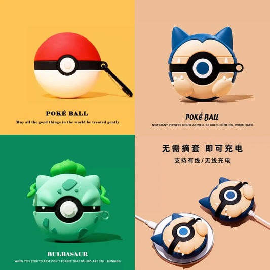 For Airpods 1 2 3 4 Pro Pro 2 Pro 3 Case Cute Cartoon Pokeball Silicone Earphone Case Accessories Cover