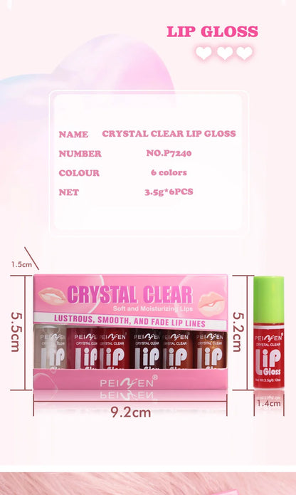 6 Pieces Glass Mirror Lip Gloss Set Hydrating Lightweight Lip Balm Glossy Shimmer Sheer Tint Peach Cherry Pink Beauty World Shop