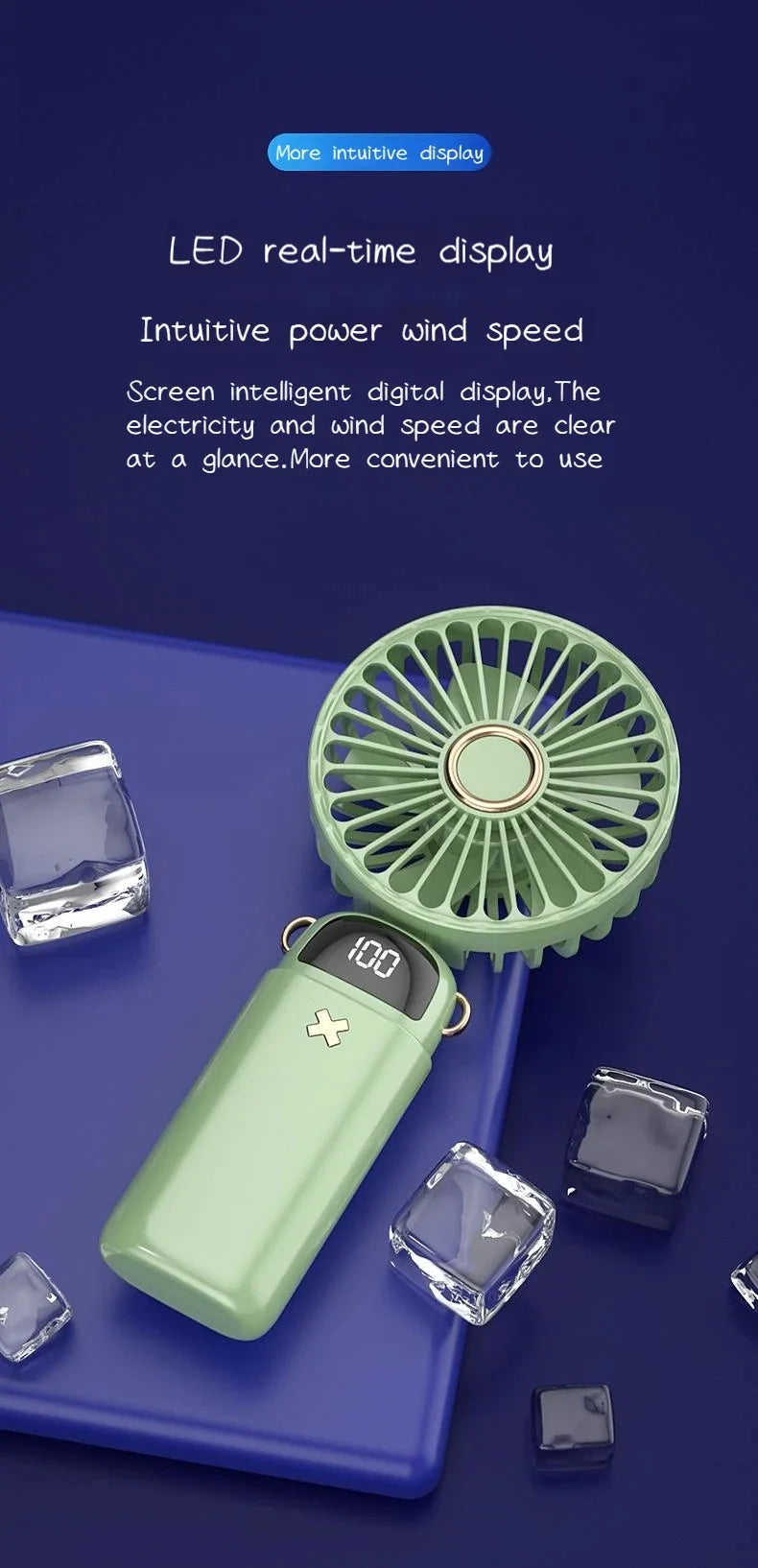 6000mAh Mini Handheld Fan 5 Speeds USB Charging Hanging Neck Fan LED Digital Display For Outdoor Sport Student Office Desk Fan