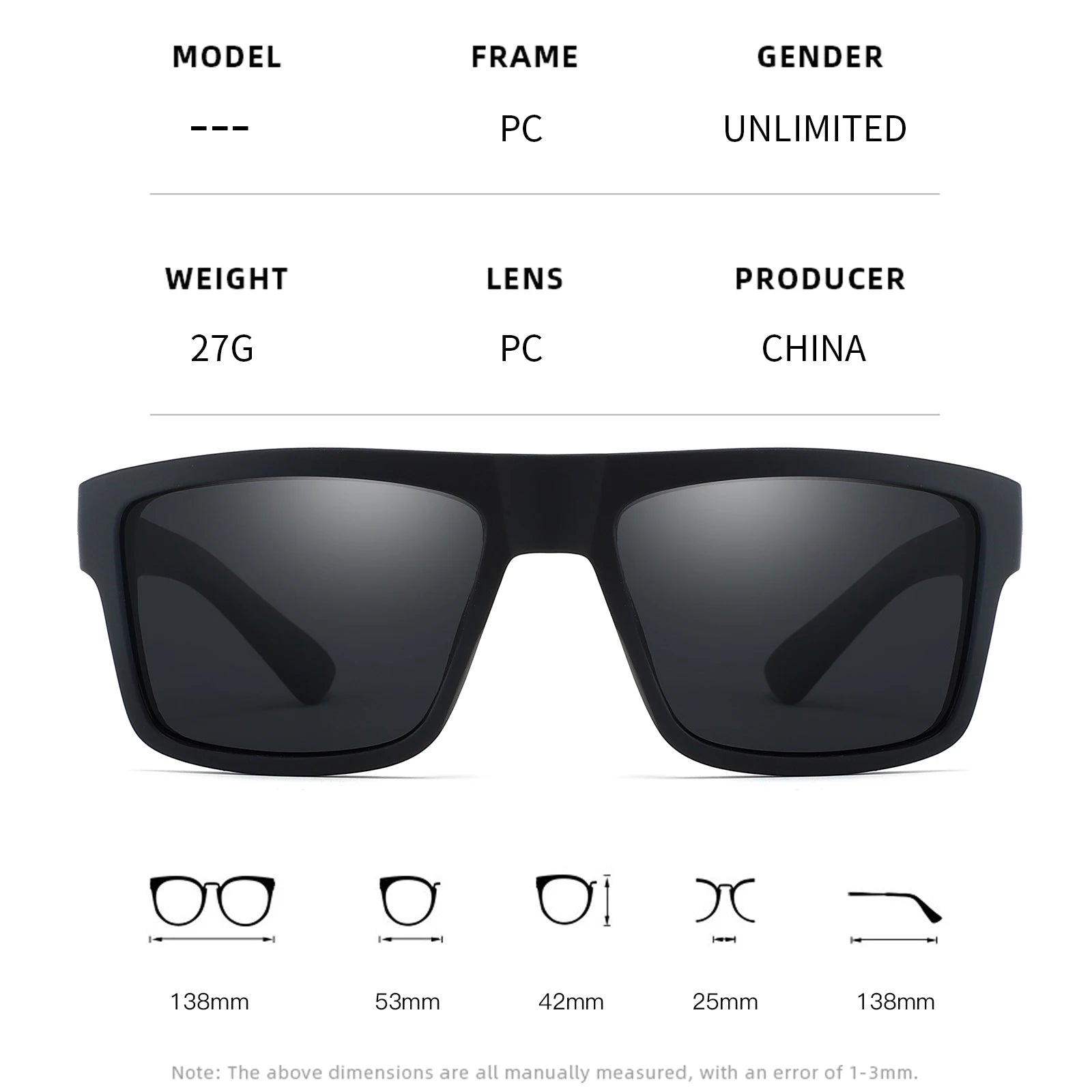 Classic Polarized Sunglasses Men Women Fashion Square Eyewear Male Sun Glasses Vintage Driving Eyeglasses Sport Shades Beauty World Shop